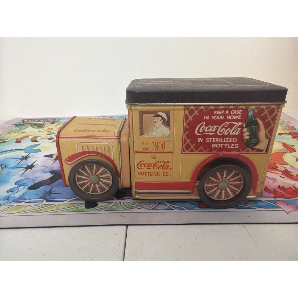 1995 Vintage Coca Cola Delivery Truck Tin Canister Working Wheels Collectible